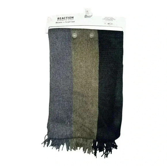 Kenneth Cole Gray/Green Mens Scarf and Beanie Set - Picture 5 of 6